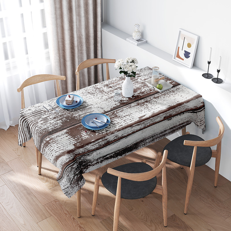 Kids Outdoor Dining Table - Rustik Kahverengi Beyaz Çizgili Masa Örtüsü