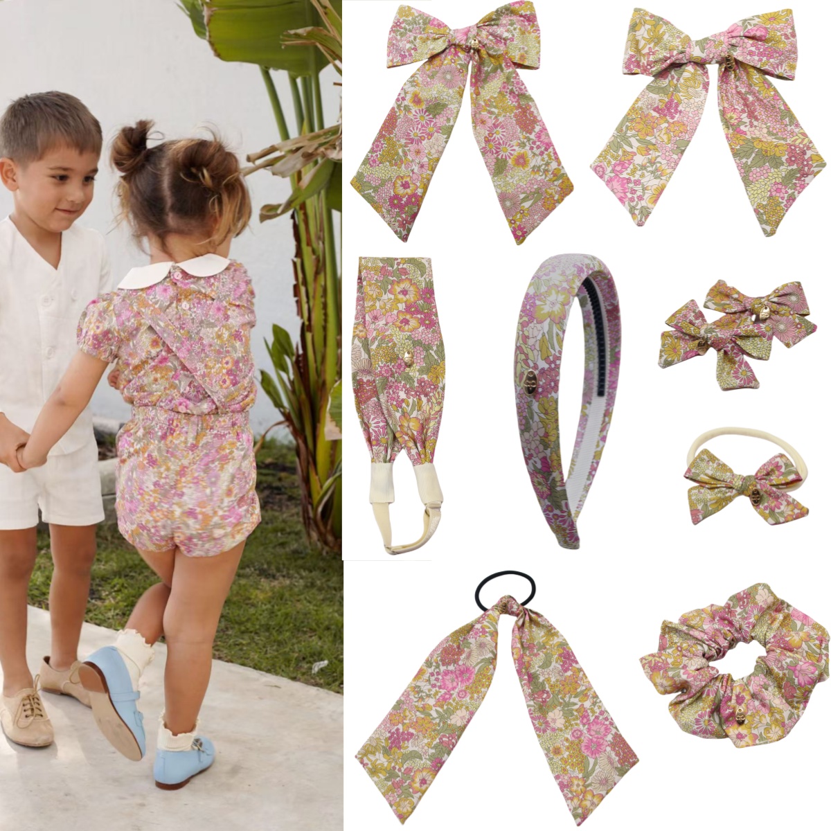Kids Outdoor Decor - Pamuk Çiçek Baskı Sevimli Tokalar Kızlar