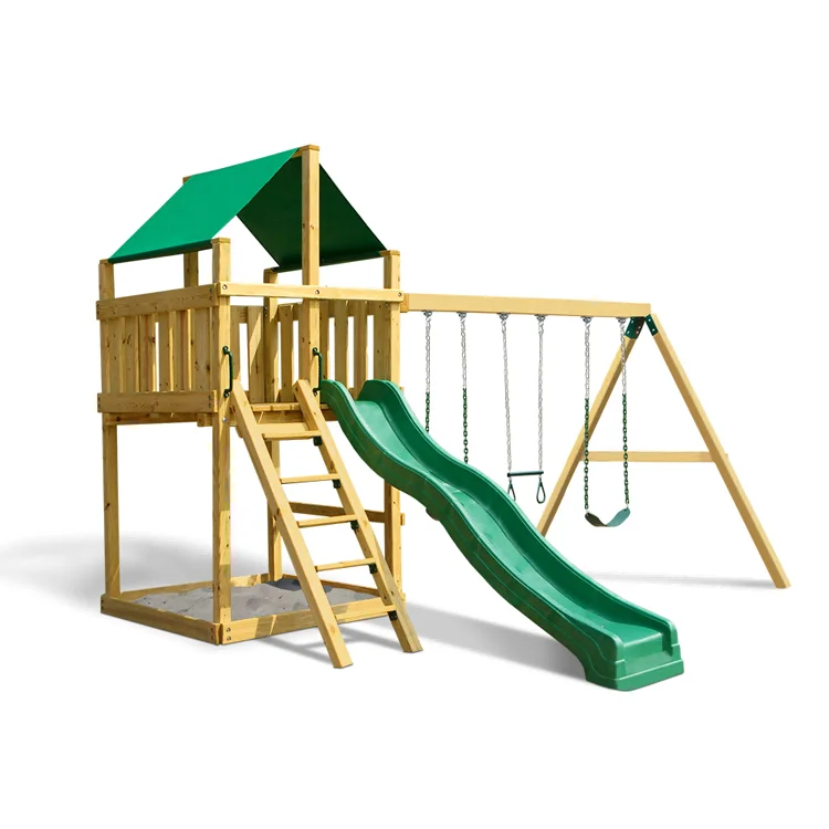Kids Outdoor Swing Set With Slide - 2026 Dış Mekan Ahşap Küçük Oyun