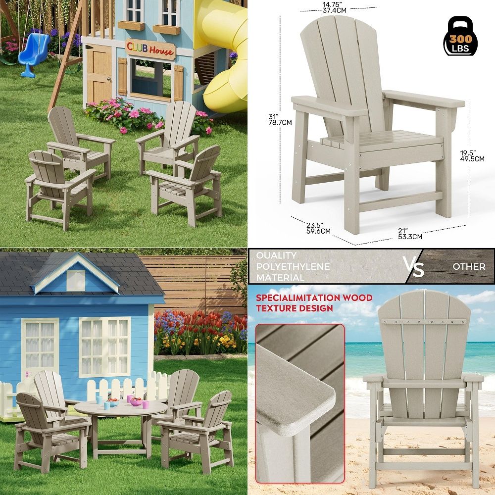 Kids Outdoor Lawn Chair - Çocuklar için Adirondack Sandalye Seti (4'lü),