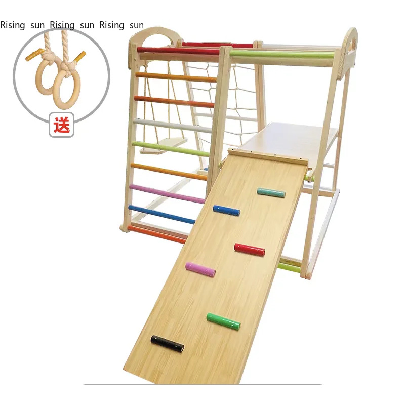 Kids Outdoor Swing Set With Slide - Ahşap Tırmanma Çerçevesi Kapalı Oyun Alanı